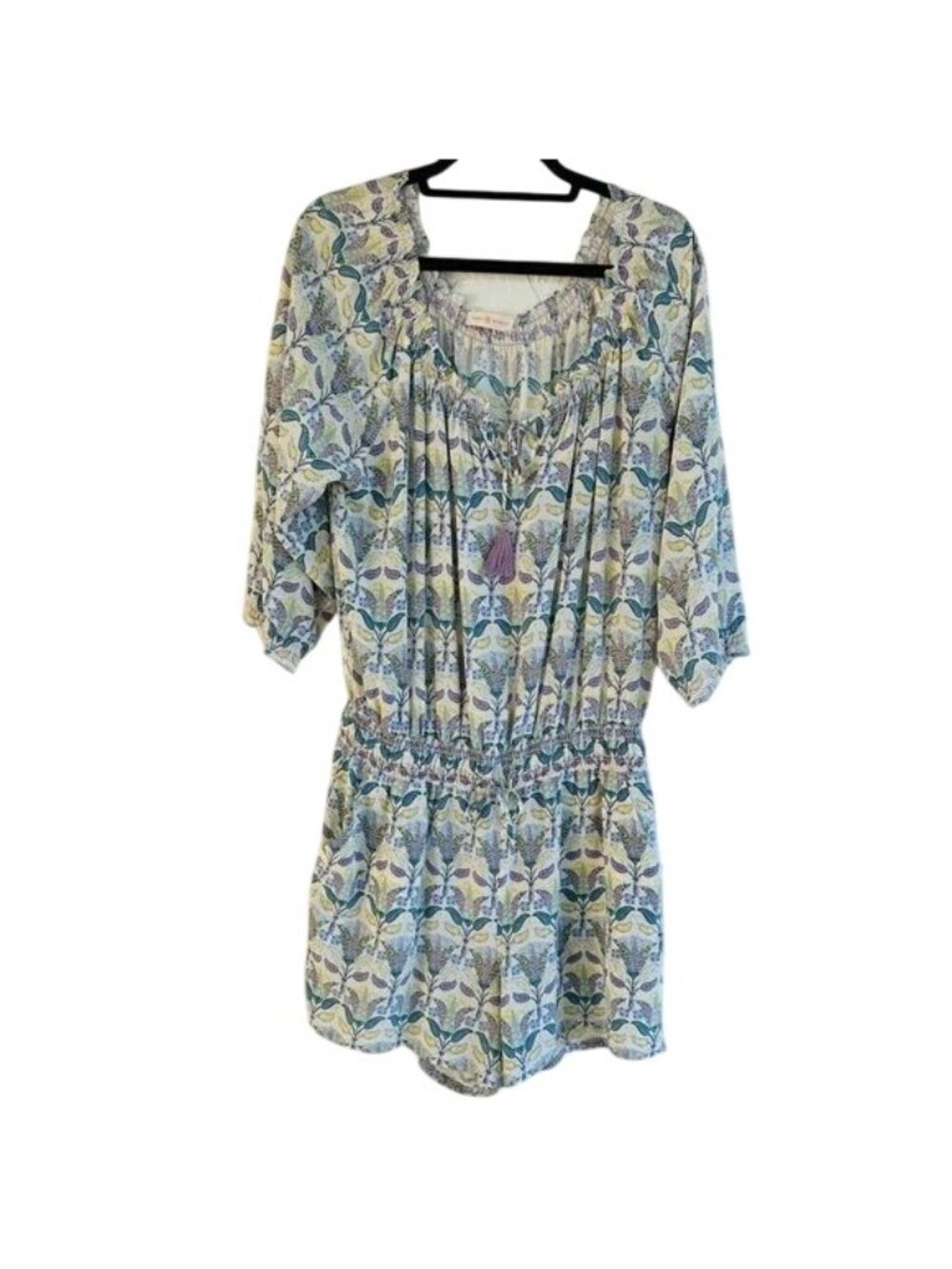 TORY BURCH Romper XL 100% Silk Mosaic Provence Pompeii Tassel